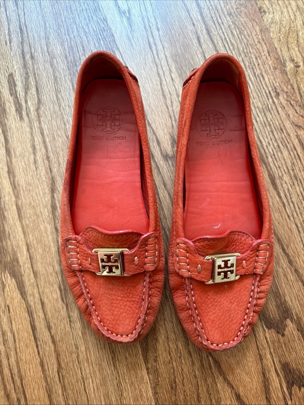 Tory Burch Kendrick Tumble Leather Orange Flats shoe 7.5